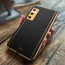 Vaku ® Vivo V20 SE Luxemberg Series Leather Stitched Gold Electroplated Soft TPU Back Cover