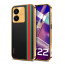 Vaku ® Vivo Y22 Felix Line Leather Stitched Gold Electroplated Soft TPU Back Cover Case