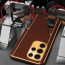 Vaku ® Samsung Galaxy S23 Ultra Luxemberg Series Leather Stitched Gold Electroplated Soft TPU Back Cover