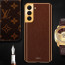 Vaku ® Samsung Galaxy S22 Plus Luxemberg Series Leather Stitched Gold Electroplated Soft TPU Back Cover