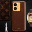 Vaku ® Vivo Y22 Luxemberg Series Leather Stitched Gold Electroplated Soft TPU Back Cover