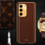Vaku ® Samsung Galaxy S23 Luxemberg Series Leather Stitched Gold Electroplated Soft TPU Back Cover