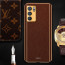 Vaku ® Oppo Reno6 5G Luxemberg Series Leather Stitched Gold Electroplated Soft TPU Back Cover