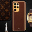 Vaku ® Samsung Galaxy S23 Ultra Luxemberg Series Leather Stitched Gold Electroplated Soft TPU Back Cover