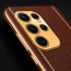 Vaku ® Samsung Galaxy S23 Ultra Luxemberg Series Leather Stitched Gold Electroplated Soft TPU Back Cover