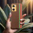 Vaku ® Oppo A77S Felix Line Leather Stitched Gold Electroplated Soft TPU Back Cover Case