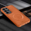Vaku ® Samsung Galaxy S24 Ultra Maxtron Leather Stitched Magnetic Magsafe Non-Slip Grip Shockproof Back Cover