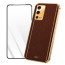 Vaku ® 2In1 Combo Oppo A55 Luxemberg Leather Stitched Gold Electroplated Case with 9H Shatterproof Tempered Glass