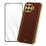 Vaku ® 2In1 Combo Oppo F17 Pro Luxemberg Leather Stitched Gold Electroplated Case with 9H Shatterproof Tempered Glass