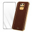 Vaku ® 2In1 Combo Xiaomi Redmi Note 9 Pro Max Luxemberg Leather Stitched Gold Electroplated Case with 9H Shatterproof Tempered Glass