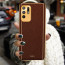 Vaku ® 2In1 Combo Oppo F19 Pro Plus Luxemberg Leather Stitched Gold Electroplated Case with with ESD Anti-Static Shatterproof Tempered Glass