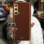 Vaku ® 2In1 Combo OnePlus Nord CE Luxemberg Leather Stitched Gold Electroplated Case with 9H Shatterproof Tempered Glass