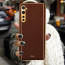 Vaku ® 2In1 Combo OnePlus Nord Luxemberg Leather Stitched Gold Electroplated Case with 9H Shatterproof Tempered Glass
