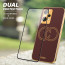 Vaku ® 2In1 Combo OnePlus Nord CE 2 Lite Skylar Leather Stitched Gold Electroplated Case with ESD Anti-Static Shatterproof Tempered Glass