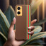 Vaku ® Oppo A76 Felix Line Leather Stitched Gold Electroplated Soft TPU Back Cover Case