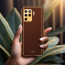 Vaku ® Oppo F19 Pro Luxemberg Series Leather Stitched Gold Electroplated Soft TPU Back Cover