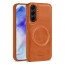 Vaku ® Samsung Galaxy A35 5G Maxtron Leather Stitched Magnetic Magsafe Non-Slip Grip Shockproof Back Cover