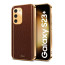 Vaku ® Samsung Galaxy S23 Plus Luxemberg Series Leather Stitched Gold Electroplated Soft TPU Back Cover