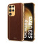 Vaku ® Samsung Galaxy S23 Ultra Luxemberg Series Leather Stitched Gold Electroplated Soft TPU Back Cover