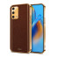 Vaku ® Oppo A74 Luxemberg Leather Stitched Gold Electroplated Soft TPU Back Cover