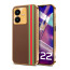 Vaku ® Vivo Y22 Felix Line Leather Stitched Gold Electroplated Soft TPU Back Cover Case