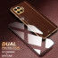 Vaku ® 2In1 Combo Oppo F17 Pro Luxemberg Leather Stitched Gold Electroplated Case with 9H Shatterproof Tempered Glass