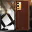 Vaku ® 2In1 Combo Oppo A55 Luxemberg Leather Stitched Gold Electroplated Case with 9H Shatterproof Tempered Glass