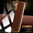 Vaku ® 2In1 Combo Oppo A55 Luxemberg Leather Stitched Gold Electroplated Case with 9H Shatterproof Tempered Glass