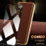 Vaku ® 2In1 Combo OnePlus Nord Luxemberg Leather Stitched Gold Electroplated Case with 9H Shatterproof Tempered Glass