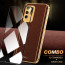 Vaku ® 2In1 Combo Oppo F19 Pro Plus Luxemberg Leather Stitched Gold Electroplated Case with with ESD Anti-Static Shatterproof Tempered Glass