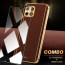 Vaku ® 2In1 Combo Samsung Galaxy A22 5G Luxemberg Leather Stitched Gold Electroplated Case with with ESD Anti-Static Shatterproof Tempered Glass