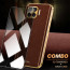 Vaku ® 2In1 Combo Oppo F17 Pro Luxemberg Leather Stitched Gold Electroplated Case with 9H Shatterproof Tempered Glass