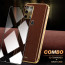 Vaku ® 2In1 Combo Samsung Galaxy M31 Luxemberg Leather Stitched Gold Electroplated Case with 9H Shatterproof Tempered Glass