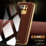 Vaku ® 2In1 Combo Xiaomi Redmi Note 9 Pro Max Luxemberg Leather Stitched Gold Electroplated Case with 9H Shatterproof Tempered Glass