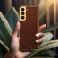 Vaku ® Samsung Galaxy S21 FE 5G Luxemberg Series Leather Stitched Gold Electroplated Soft TPU Back Cover