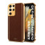 Vaku ® Samsung Galaxy S21 Ultra Luxemberg Series Leather Stitched Gold Electroplated Soft TPU Back Cover