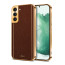 Vaku ® Samsung Galaxy S22 Plus Luxemberg Series Leather Stitched Gold Electroplated Soft TPU Back Cover