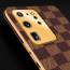 Vaku ® Samsung Galaxy S20 Ultra Cheron Series Leather Stitched Gold Electroplated Soft TPU Back Cover
