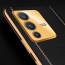 Vaku ® Vivo V23 5G Luxemberg Series Leather Stitched Gold Electroplated Soft TPU Back Cover