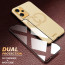 Vaku ® 2In1 Combo OnePlus Nord CE 2 Lite Skylar Leather Stitched Gold Electroplated Case with ESD Anti-Static Shatterproof Tempered Glass