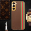 Vaku ® Samsung Galaxy S21 FE Felix Line Leather Stitched Gold Electroplated Soft TPU Back Cover