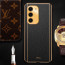 Vaku ® Samsung Galaxy S23 Luxemberg Series Leather Stitched Gold Electroplated Soft TPU Back Cover