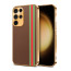 Vaku ® Samsung Galaxy S22 Ultra Felix Line Leather Stitched Gold Electroplated Soft TPU Back Cover