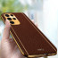 Vaku ® Samsung Galaxy S23 Ultra Luxemberg Series Leather Stitched Gold Electroplated Soft TPU Back Cover