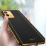 Vaku ® Vivo T1x  Luxemberg Series Leather Stitched Gold Electroplated Soft TPU Back Cover