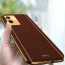 Vaku ® Vivo T1x  Luxemberg Series Leather Stitched Gold Electroplated Soft TPU Back Cover