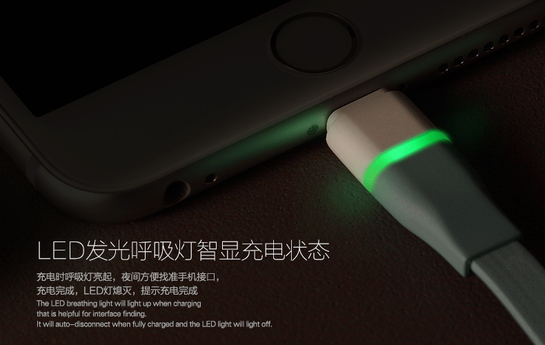 Rock ® Inbuilt LED Indicator Auto-Disconnect Apple Lightning Port Charging / Data Cable